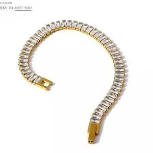 New Gold Diamond Bracelet Bling?Cubic Zirconia Stone 7 inch Cocktail